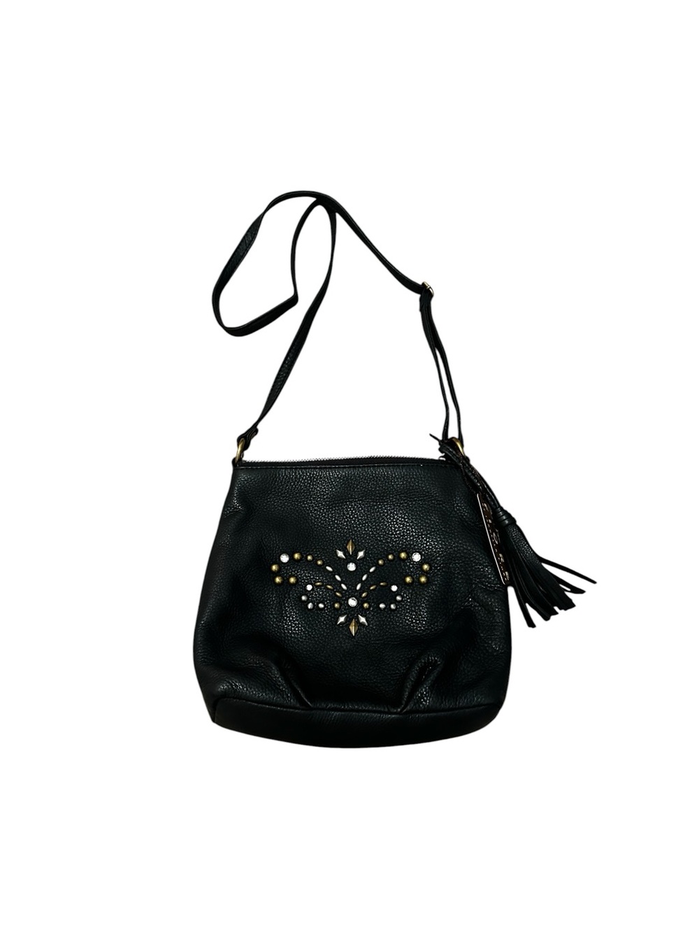 FIORE x Isabella Fiore Black Leather Crossbody Boho Chic Festival Edgy Grunge